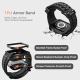Rugged TPU Apple Watch Strap 44/45mm Military Shockproof with Screen Protector Black