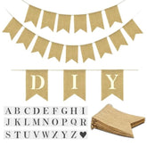 15Pcs Burlap Baner Prestringed, Diy Custom Banner Kit, Customizable Personalized Banner, With Letters A To Z Stencil, Birthday Wedding Party Decor