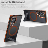 Case For Samsung Galaxy S24 Ultra With Kickstand, Compatible With Magsafe, Anti-Slip Galaxy S24 Ultra Case, 3-Modes Stand Military-Grade Protection, S24 Ultra Magnetic Cover (Black/Orange)