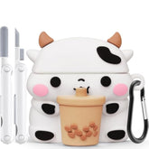 Airpods 4 Case Cover 2024 With Cleaner Kit, Funny 3D Cartoon Animal Airpods 4Th Gen Case, Soft Silicone Kawaii Boba Tea Cow Airpods 4 Gen With Keychain