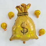 6Pcs Money Bag Foil Balloons Set/Dollar Party Balloons/Western Cowboy Party/Las Vegas Casino Party Gambling Game Decorations/Money Theme Birthday/Big Size Fake Money Reusable Balloons