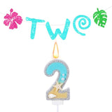 2Pcs Tropical Hawaiian 2Nd Birthday Banner With Candle Party Decorations Glitter Palm Leaf Flower For Tropical Luau Summer Party Baby Shower Carnivals Decor
