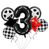 Race Car Birthday Balloons Decorations, 40 Inch Racetrack Black Number 3 Balloon, Large Mylar Black 3 Balloon For 3St Birthday Race Car Theme Party Decor Supplies 7 Pcs