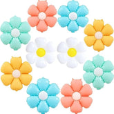Daisy Balloons, 10 Pcs Colorful Aluminum Foil Flower Balloons For Girls Birthday Party Decor (White, Yellow, Orange, Blue, Green)