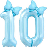 Light Blue 10 Balloon Number Blue Bow Birthday Decorations, Blue Bows Balloons Foil Mylar Helium Large 40” 10Th Birthday Balloon For Girls Coquette Birthday Party Decorations Supplies Party Favors