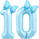 Light Blue 10 Balloon Number Blue Bow Birthday Decorations, Blue Bows Balloons Foil Mylar Helium Large 40β 10Th Birthday Balloon For Girls Coquette Birthday Party Decorations Supplies Party Favors