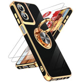 Moto G Play 2024 Case 360° Magnetic Ring Stand Shockproof TPU Black Rose Gold