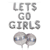 Lets Go Girls Foil Balloons 16" Silver Letter Balloons Disco Ball Bachelorette Party Bach Party Decorations
