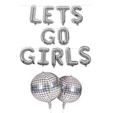 Lets Go Girls Foil Balloons 16" Silver Letter Balloons Disco Ball Bachelorette Party Bach Party Decorations