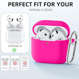 Compatible With Airpods 4 Case(2024), Soft Silicone Protective Cover For Apple Airpods 4, With Keychain, Cleaning Kit & Anti-Loss Strap, Airpods 4Th Generation Case For Women Men, Rose Pink
