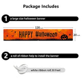 Halloween Banner 120x20in Yard Sign Backdrop with Bats Pumpkins Spiders Outdoor Indoor Decor