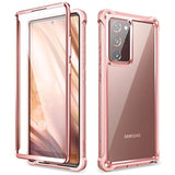 For Galaxy Note 20 Ultra Case With Screen Protector Clear Electroplated Metal 360 Full Body Rugged Protective Shockproof Hard Cover Heavy Duty Defender Bumper For Samsung Note 20 Ultra 5G Pink