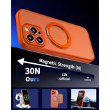 Upgraded 360° Spin Magnetic Stand for iPhone 15 Pro Case, Orange - Compatible with Magsafe, Military Grade Protection, Full Camera Protection, Translucent Matte Phone Case for iPhone 15 Pro
