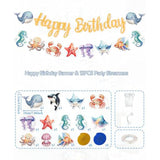 Sea Animals Hanging Swirl Ceiling Streamers Decorations, Under Sea Happy Birthday Banner Sign Party Decoration For Kids Baby Shower Ocean Sea Party Supplies Room Decor