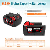 2 Pack 18V 6.5Ah 48-11-1862 Extended Capacity Battery With Charger Combo Replacement For Milwaukee 18V M18 Battery And Charger Kit 48-59-1812 Xc 6.0 Ah 48-11-1865 18V Battery And Charger