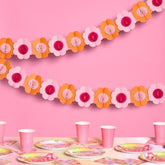 Pink + Orange Groovy Paper Flower Garland - 10 Ft. | 3D 70S Kids Birthday Party Decoration, Cute Tissue Paper Bachelorette Supplies, Hanging Photo Booth Backdrop
