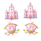 4Pcs Princess Birthday Party Balloons With 30Inch Castle Carriage Foil Balloons For Girl Princess Baby Shower Decorations(4Pcs Set)