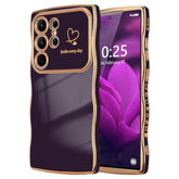 For Samsung Galaxy S24 Ultra Case For Women Girls, Cute Wave Frame Curly Shape With Love Heart Raised Camera Protection Luxury Plating Shockproof Phone Case For Galaxy S24 Ultra 5G,Dark Purple