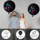 Gender Reveal Balloon Kit, 2Pcs 36" Jumbo Black Baby Boy Or Girl Balloons With Heart Shaped Paper Confetti, Blue Pink Balloons And Tassels For Baby Shower Gender Reveal Party