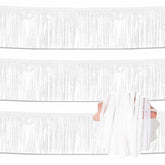 3 Pack 10 Ft Macaron White Foil Fringe Garland Metallic Streamers Tinsel Banner Wall Hanging Garland Backdrop For Parade Floats, Halloween, Christmas, Thanksgiving, New Year Party Decorations