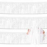 3 Pack 10 Ft Macaron White Foil Fringe Garland Metallic Streamers Tinsel Banner Wall Hanging Garland Backdrop For Parade Floats, Halloween, Christmas, Thanksgiving, New Year Party Decorations