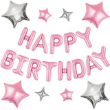 Pink Happy Birthday Banner Set - 13 Foil Letters & 8 Star Balloons for Party Decorations