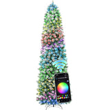 9 Ft Prelit Christmas Tree With 500 Led Lights, App Control, Slim Pencil Christmas Tree, Multi-Color Rgbw Lights, 1426 Flocked Frosted Tips, Xmas Tree, 95 Pine Cones, For Home, Party