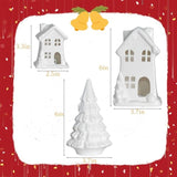 Ceramic Christmas Village Houses, 3Pcs Led Lighted Porcelain White Small House And Xmas Tree Tabletop Figurines, Light Up Christmas Decorations For Home Shelf Cabinet Table Winter Decor