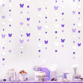 40Ft Lavender Butterfly Garland Purple White Hanging Circle Polka Dot