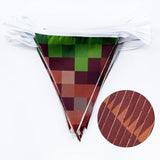32Ft Pixel Miner Banner – Green & Brown Pennant Flag Garland for Gamer Parties