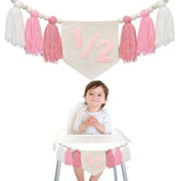 Girls Half Birthday Decorations 6 Month 1/2 Birthday Pink Tassel High Chair Banner