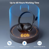 Bluetooth Headset With Mic & Mute Button, 60 Hrs Noise Cancelling Wireless Headset With Multipoint Connect To Cell Phone/Tablet/Pc/Laptop