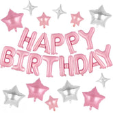 Pink Happy Birthday Balloon Set 16 Inch Happy Birthday Balloon Banner Letters Balloons With Pink And Silver Star Foil Balloons Decorations For Birthday Party Supplies