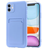 Compatible With 11 Case Tpu Card Holder Wallet Cover,Camera Protection + Screen Protector Soft Card Slot Phone Case -Purple