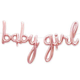 Rose gold "Baby Girl" foil letter balloons for baby shower and gender reveal décor