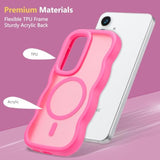 For Samsung Galaxy A16 4G/5G Case, Cute Wavy Compatible With Magsafe, Curly Wave Frame Women Men Magnetic Clear Matte Tpu Bumper Shockproof Case For A16, Hot Pink