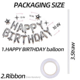 Silver Happy Birthday Banner Balloon Aluminum Foil 16 Inch Letter,10 Inch Five Pointed Star Four Pointed Star Suitable For Kids, Men, Women, Boys And Girls Party Decoration Supplies