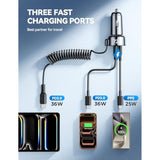 Usb C 72W Car Charger For Iphone 17/16 Pro Max, Pd & Qc3.0 W/5 Ft 36W Type C Coiled Cable, Fast Car Phone Charger Adapter For Iphone 17Air/15 Pro, Samsung Galaxy S25/S24/S23, Pixel 10/Lg/Android, Ipad