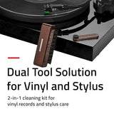 2-in-1 Vinyl Record & Stylus Cleaning Kit with Anti-Static Carbon Fiber Brush and Turntable Stylus Brush with Soft Bristles - Precise Vinyl Cleaning