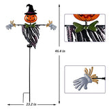 Halloween Yard Stake, 46.4" Solar Lighted Metal Pumpkin Head Scarecrow Stake, Outdoor Decoration Garden Lawn Driveway Yard Sign for Halloween