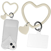 Silicone Heart Loop Phone Lanyard with Universal Case Anchor and Keychain Beige