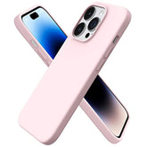 Compatible With 14 Pro Case 6.1, Slim Liquid Silicone 3 Layers Full Covered Soft Gel Rubber Phone Case Protective Cover With Microfiber Lining 6.1 Inch-Chalk Pink