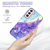 For Samsung Galaxy S22 Plus 5G Case, Marble Pattern 3 In 1 Heavy Duty Shockproof Full Body Rugged Hard Pc+Soft Silicone Drop Protective Women Girl Covers For S22 Plus, Cobalt Violet