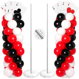 2 Sets Casino Theme Party Decoration Adjustable Poker Themed Balloon Column Stand Kit 8 Pcs Jumbo Poker Cards 129 Pcs Balloon Set For Las Vegas Game Night Birthday Party Supplies(Red Black And White)