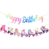 Roller Skating Birthday Party Banner Roller Skating Party Decorations Neon Rainbow Glitter Skate Happy Birthday Banner For Roller Skater Themed Party Baby Shower Supplies