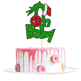 1Pcs Greench Christmas Oh Baby Cake Topper Glitter Baby Shower Gerinchhmas Cake Pick Decorations For Greench Christmas Theme Baby Shower Kids Birthday Party Supplies