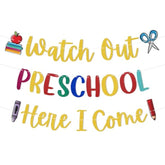 Watch Out Preschool Here I Come Banner -First Day Of Preschool Classroom Decorations, First Day Of School Banner, Welcome To Preschool Party Decorations