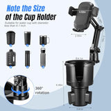 Cup Holder Phone Mount For Car,Upgraded 2 In 1 Car Cup Phone Holder Expander With Adjustable Base,360 Degree Rotation, Cup Phone Holder For Car Compatible Iphone,Samsung & All Smartphones