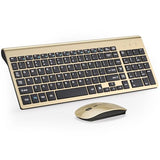 Wireless Keyboard And Mouse Ultra Slim Combo, 2.4G Silent Compact Usb 2400Dpi Mouse And Scissor Switch Keyboard Set With Cover, Batteries Included, For Pc/Laptop/Windows/Mac - Gold Black