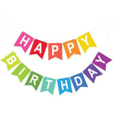 Rainbow Happy Birthday Banner — Pre-Strung Multicolor Party Decoration